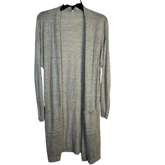 Uniqlo Womens L Gray Cardigan Long-Line Lightweight Open Linen Rayon Pockets - Picture 1 of 11